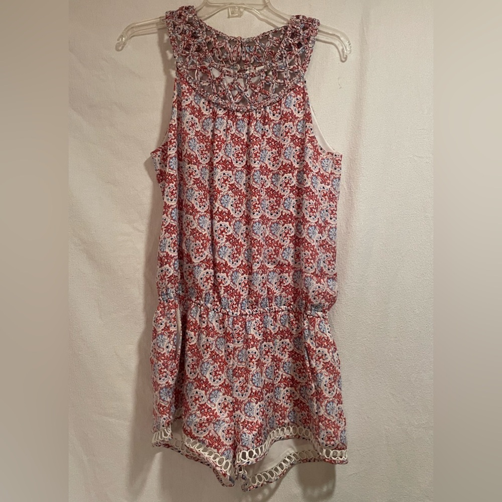 Joie Red & Light Blue Paisley Sleeveless Romper